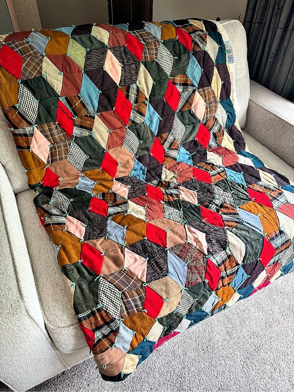 Vintage handmade Multicolor Geometric Patchwork Quilt